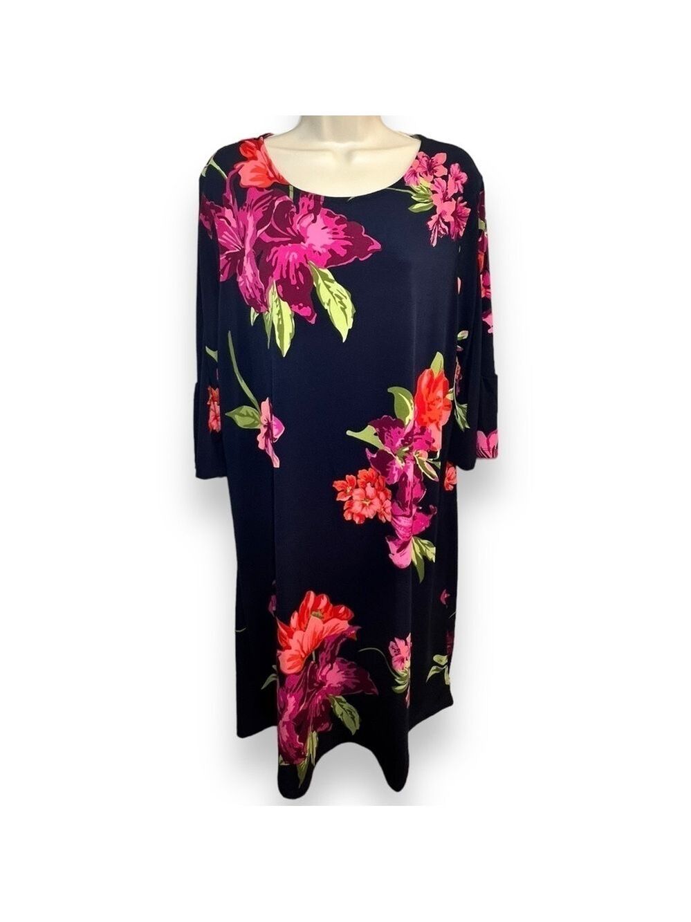 Alexandra & Oak Women’s Bell Sleeve Shift Dress Navy Floral Size XXL